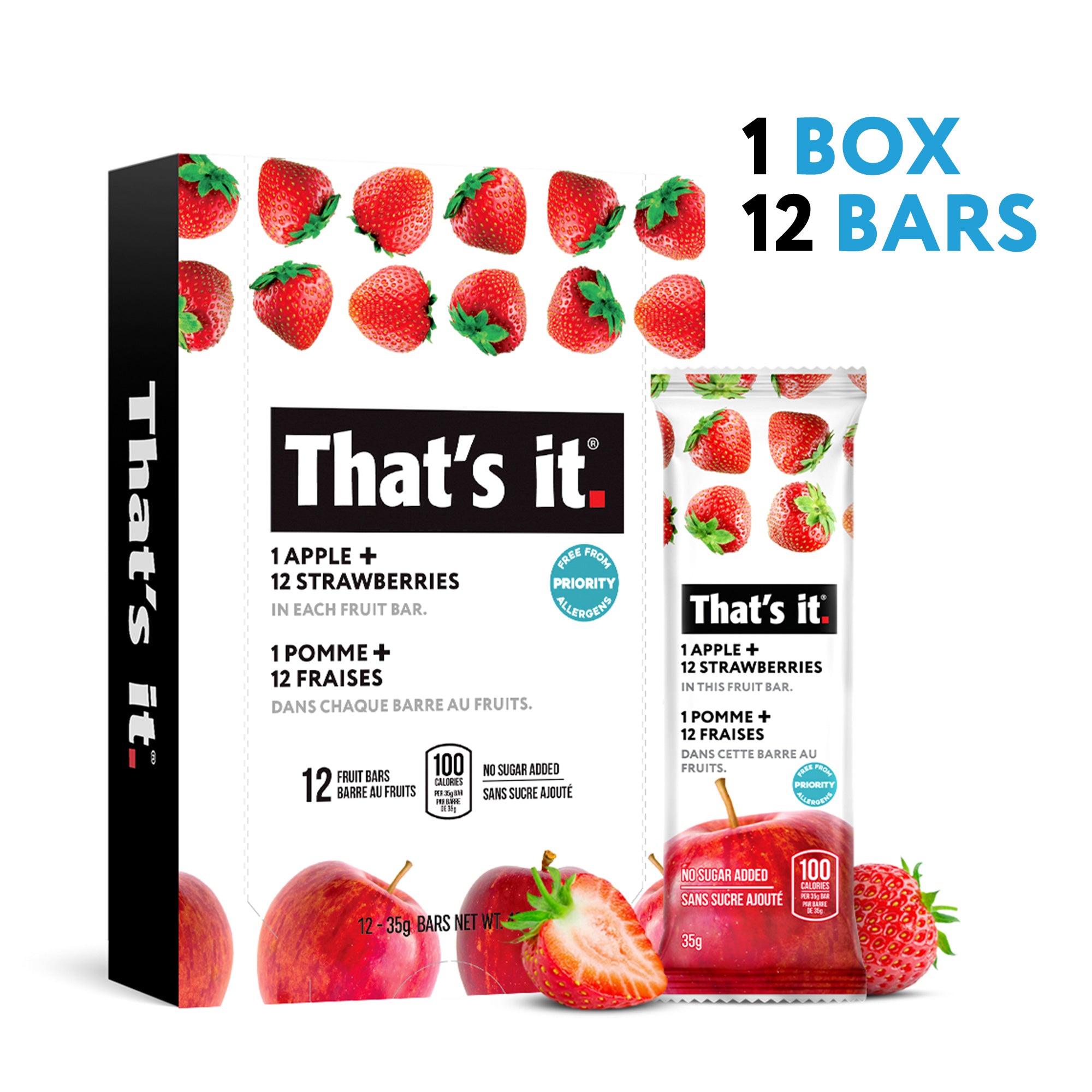 1 box 12 bars. 12 cr box of Apple + Strawberry fruit bars
