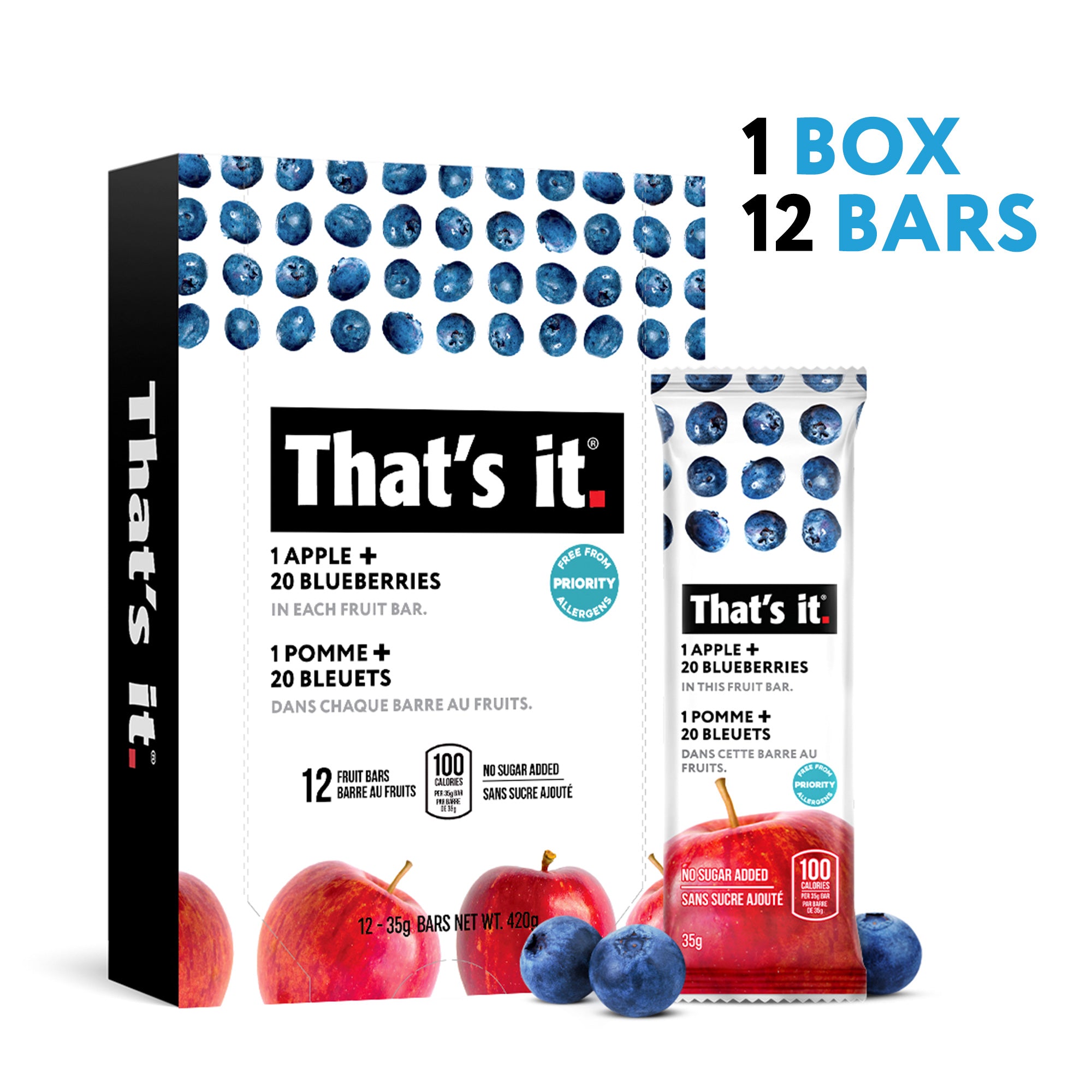 1 box 12 bars - 12ct box apple = blueberry fruit bars